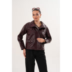 The Ravelyn Burgundy Leather Women Jacket
