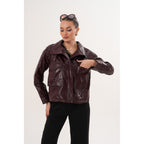 The Ravelyn Burgundy Leather Women Jacket