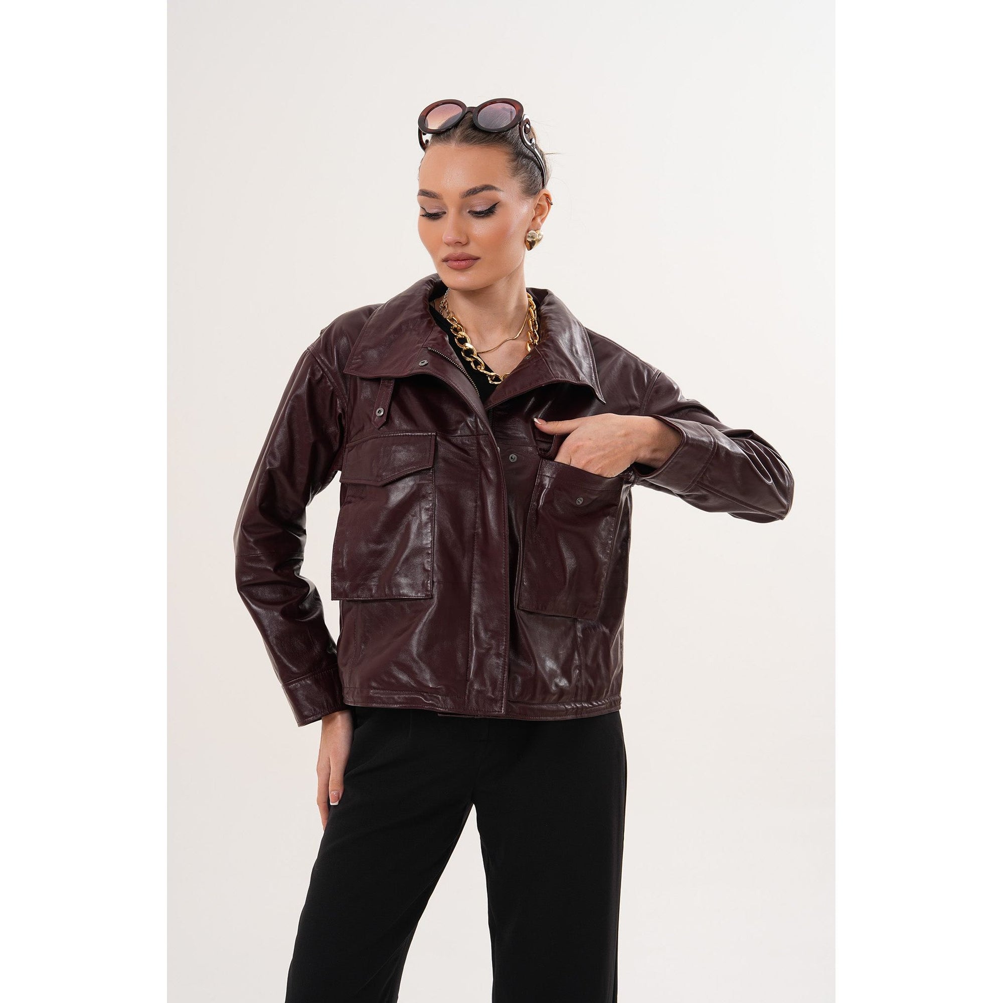 The Ravelyn Burgundy Leather Women Jacket