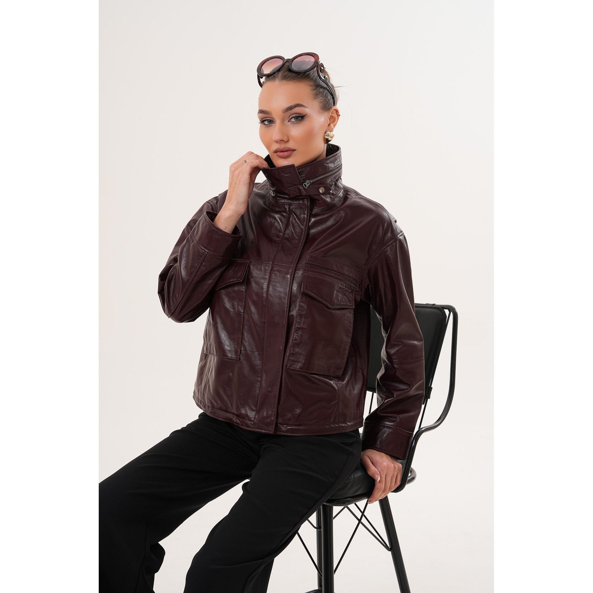 The Ravelyn Burgundy Leather Women Jacket
