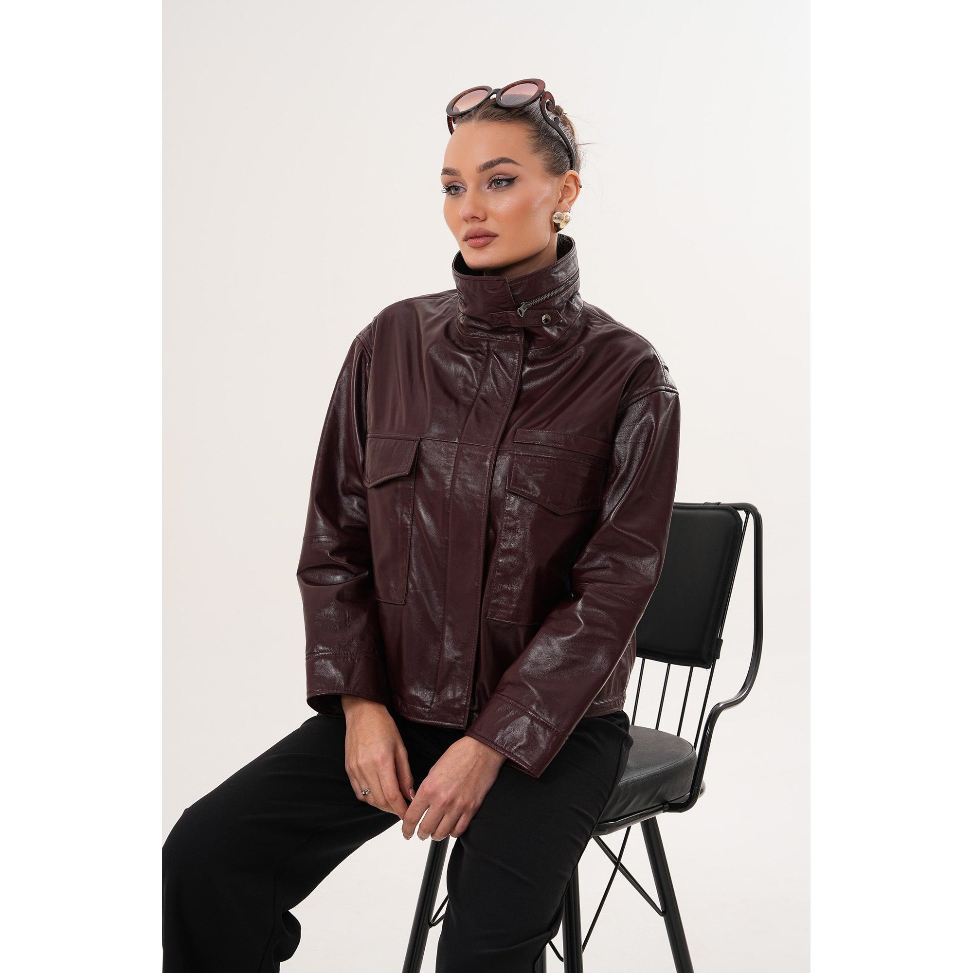 The Ravelyn Burgundy Leather Women Jacket