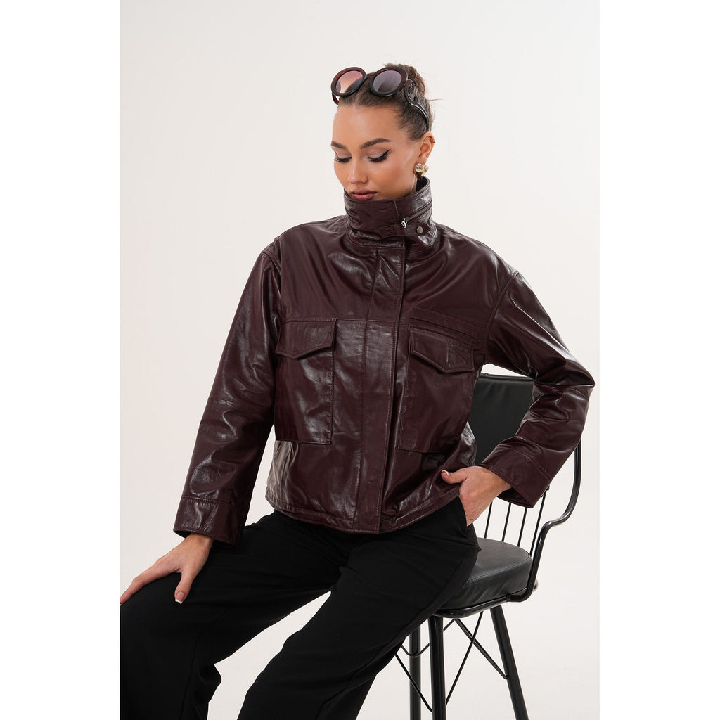 The Ravelyn Burgundy Leather Women Jacket
