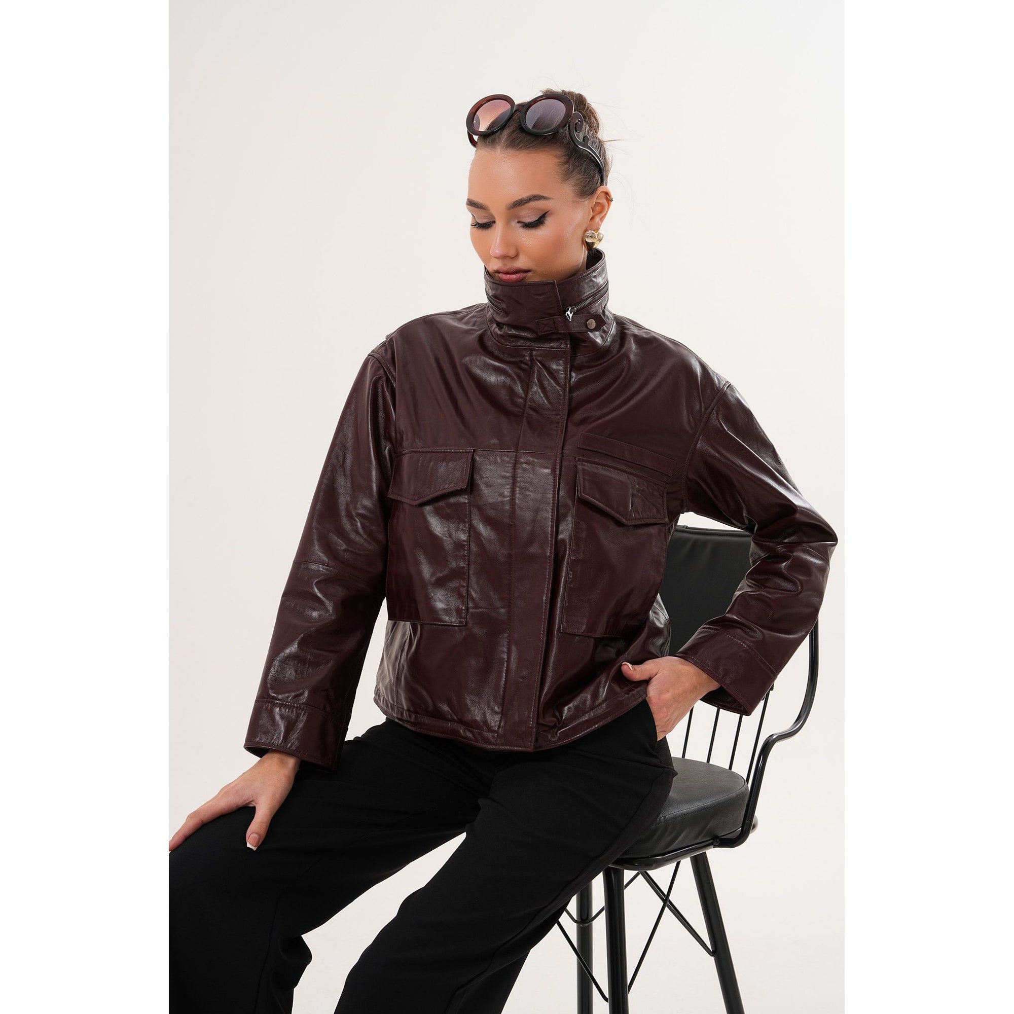 The Ravelyn Burgundy Leather Women Jacket