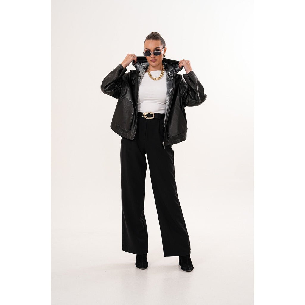 The Calyra Reversible Leather Women Jacket – Black