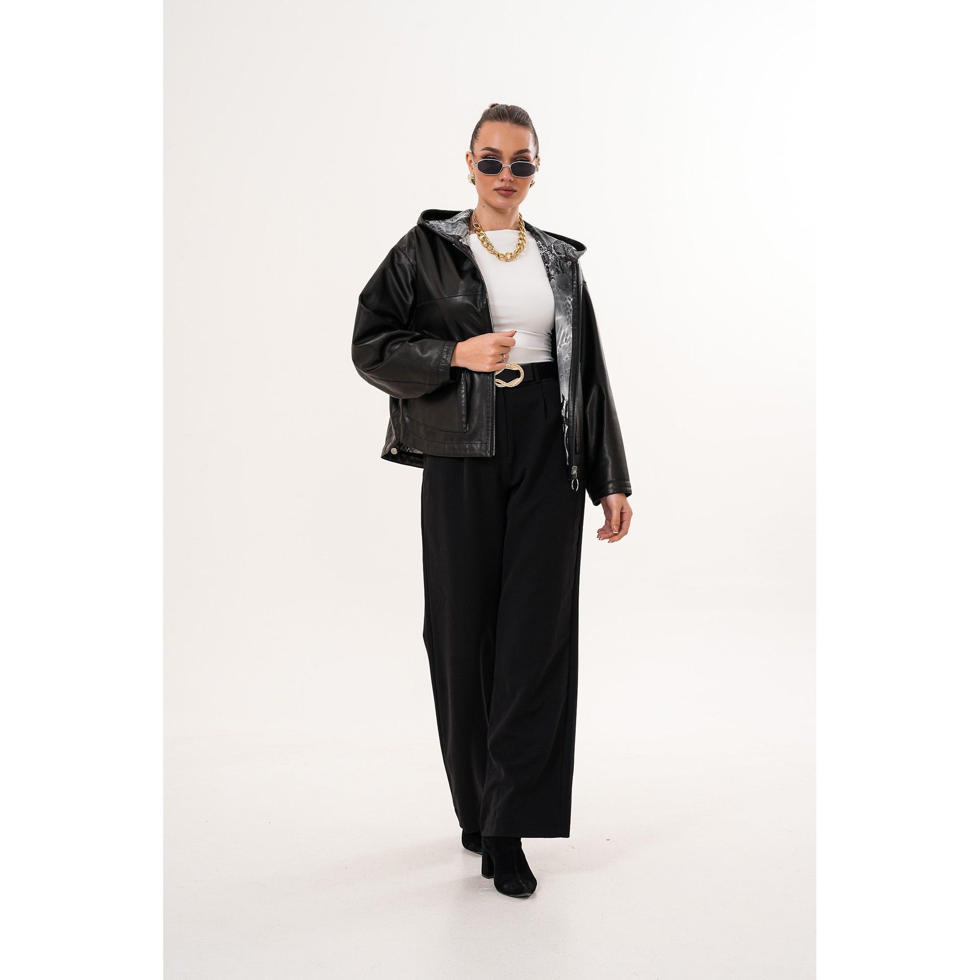 The Calyra Reversible Leather Women Jacket – Black