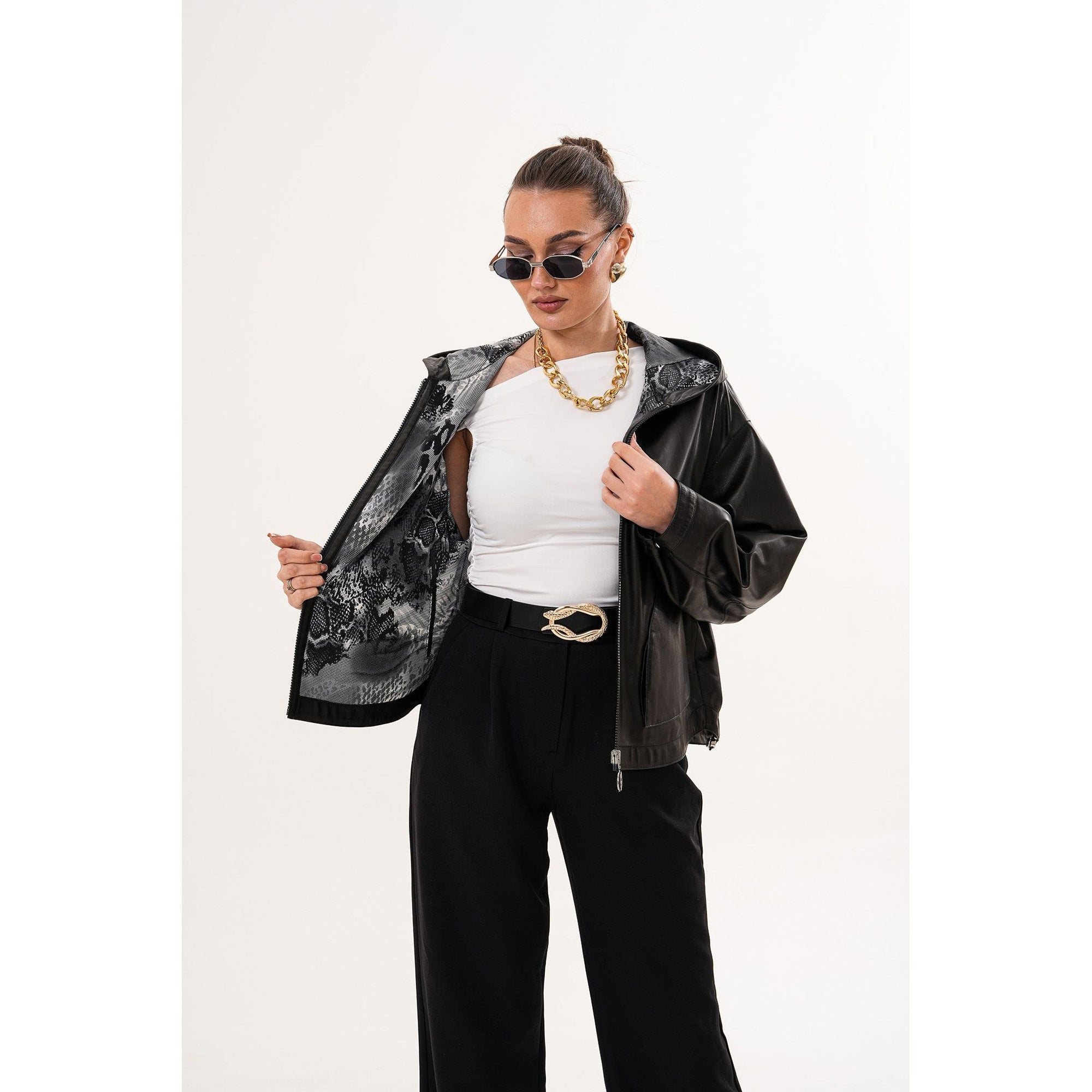 The Calyra Reversible Leather Women Jacket – Black