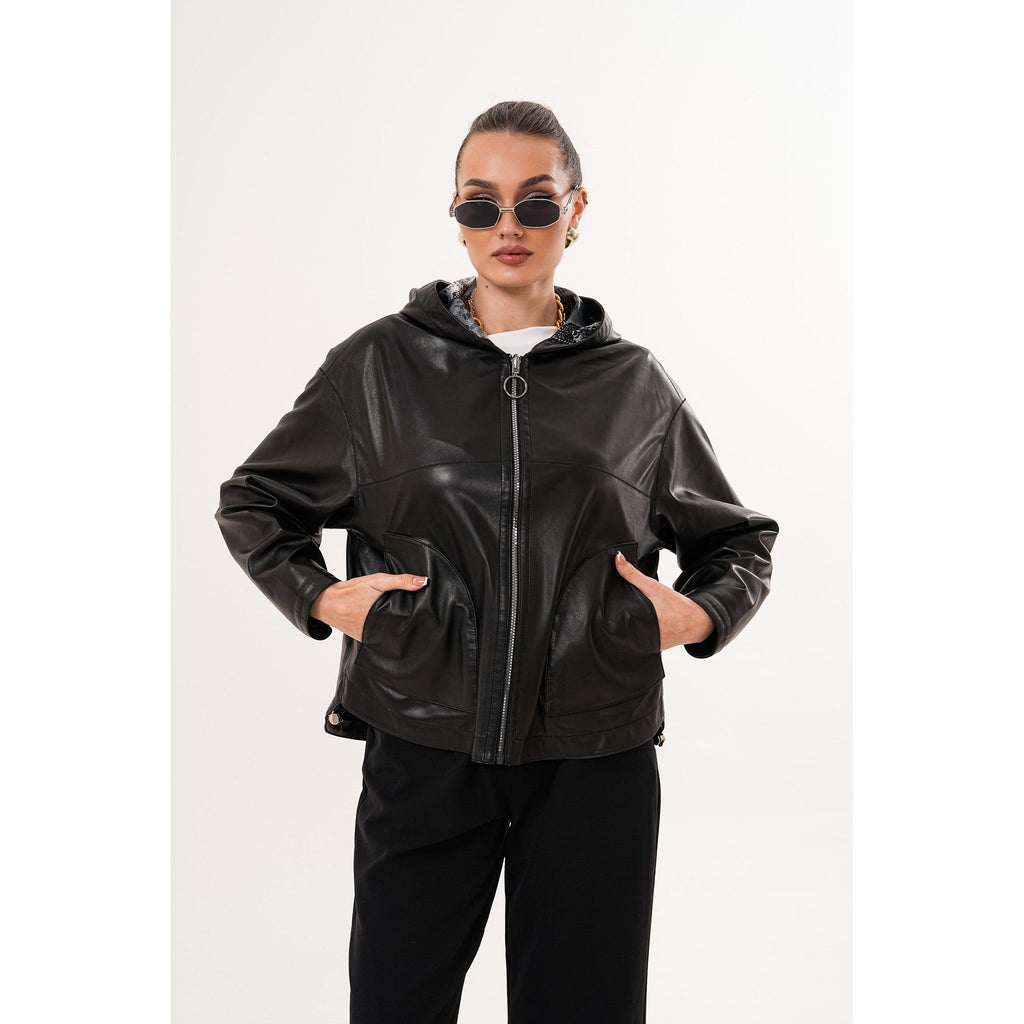 The Calyra Reversible Leather Women Jacket – Black