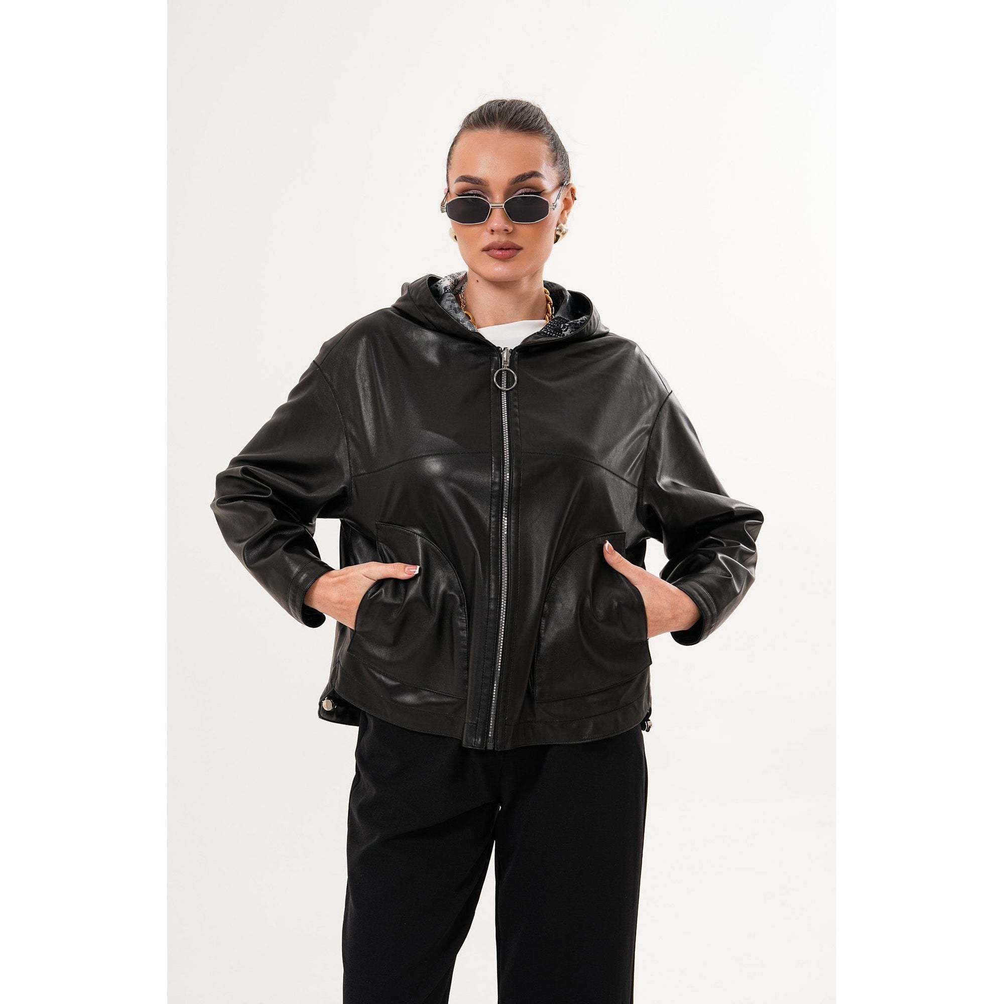 The Calyra Reversible Leather Women Jacket – Black