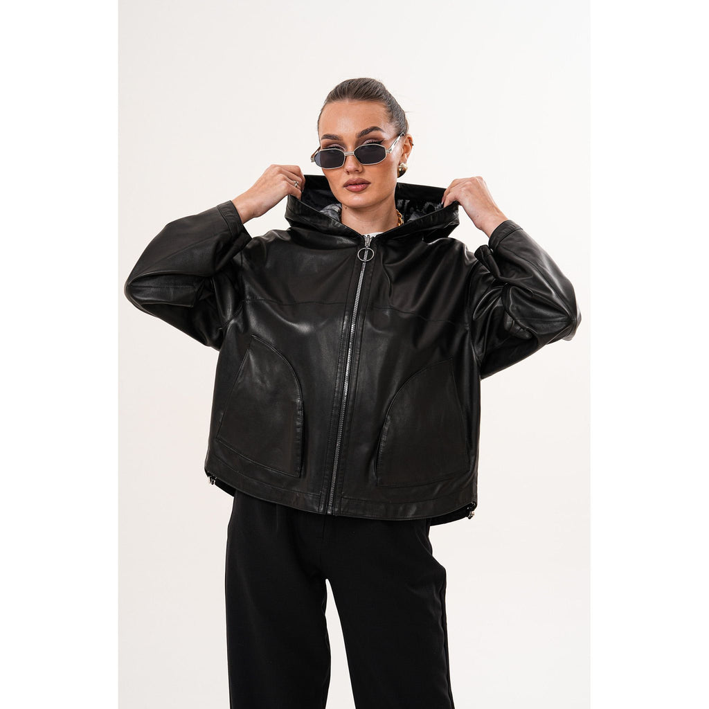 The Calyra Reversible Leather Women Jacket – Black