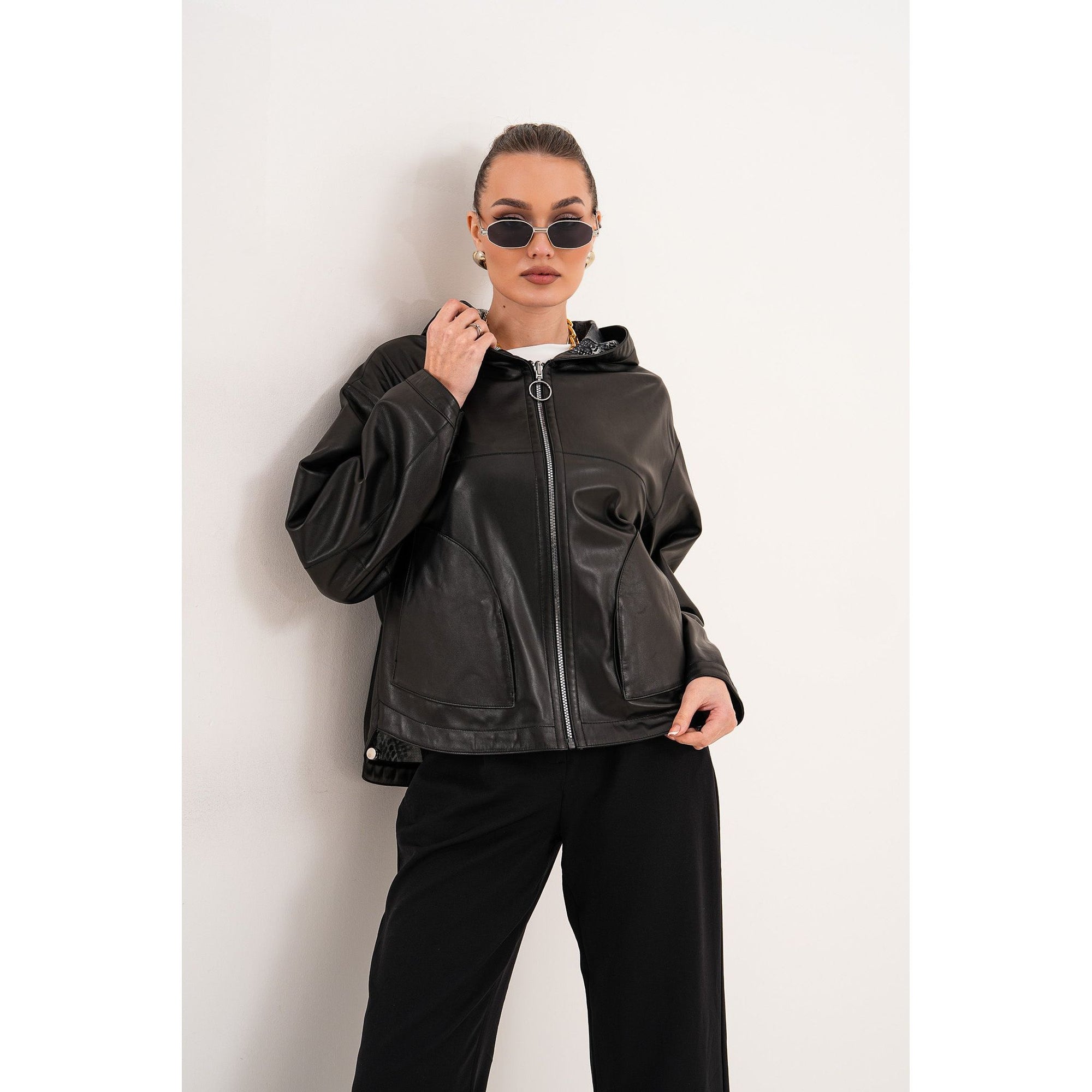 The Calyra Reversible Leather Women Jacket – Black
