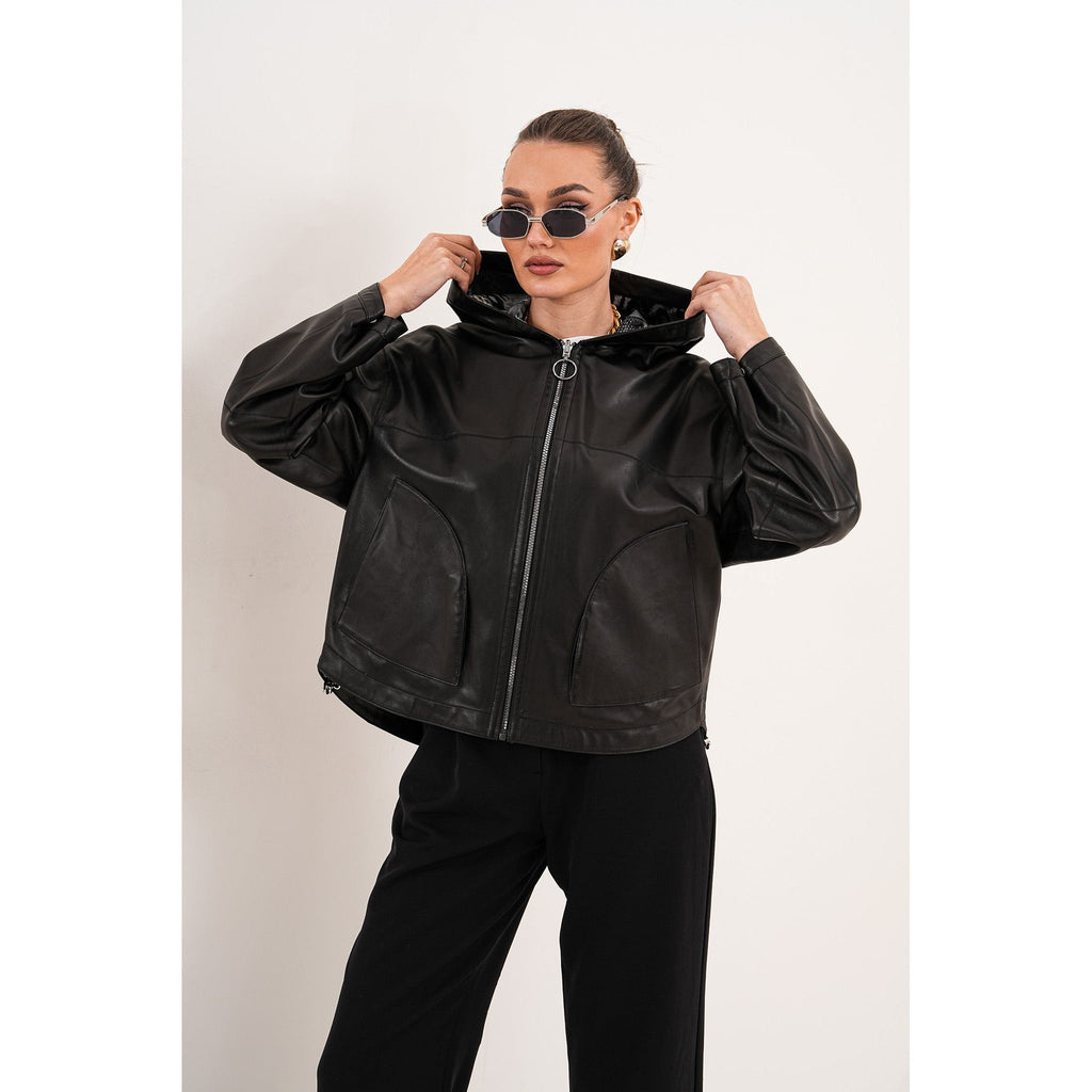 The Calyra Reversible Leather Women Jacket – Black