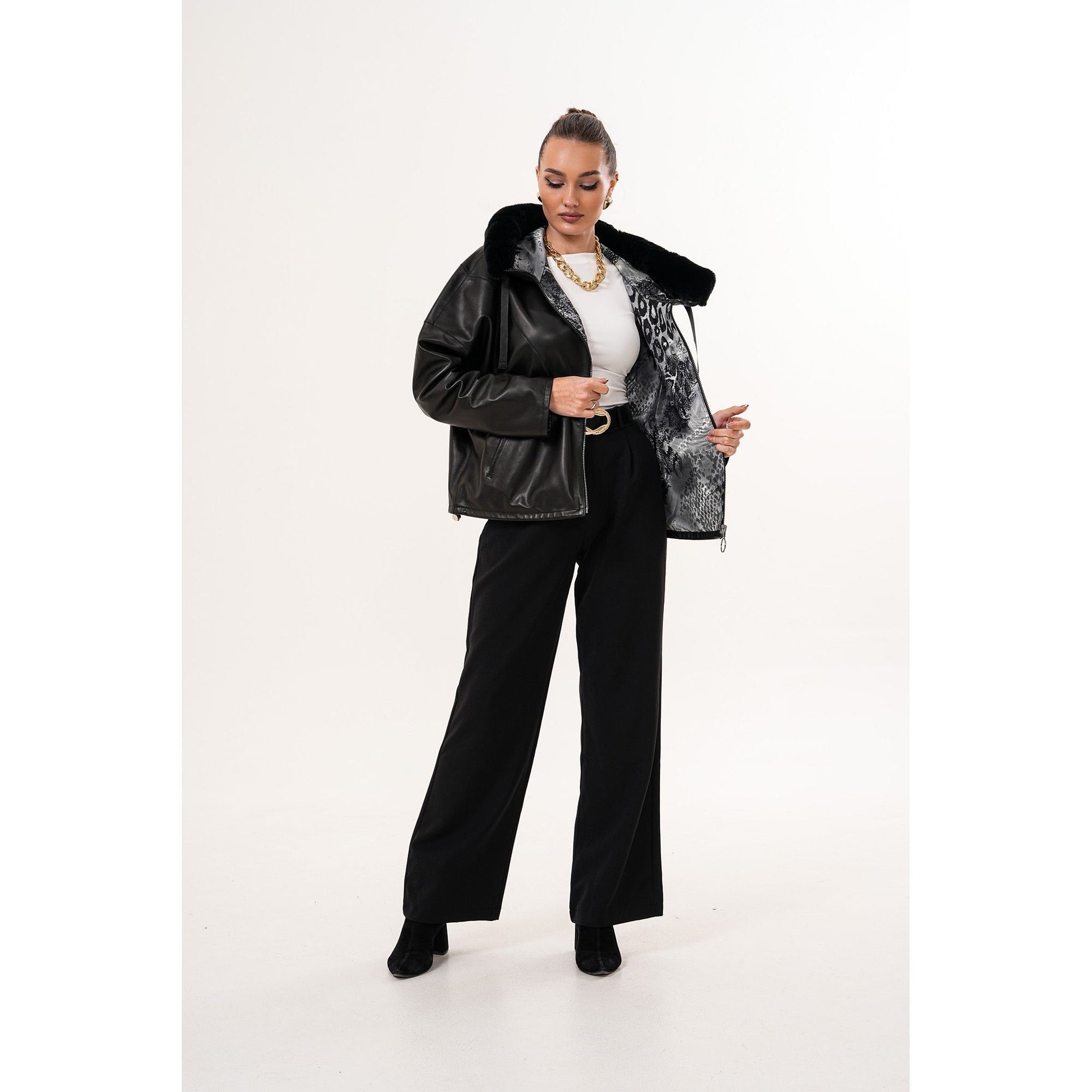The Velora Black Reversible Lambskin Women Leather Jacket