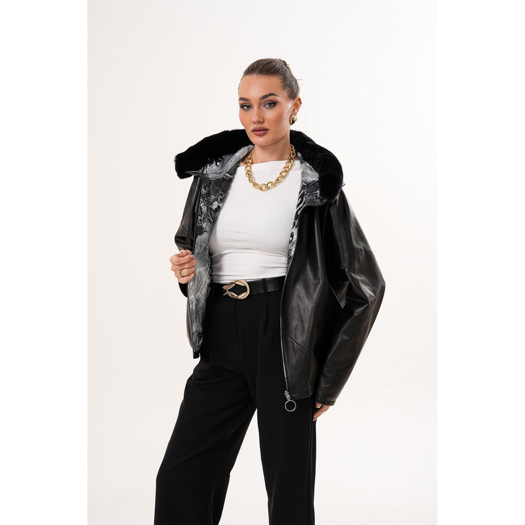 The Velora Black Reversible Lambskin Women Leather Jacket