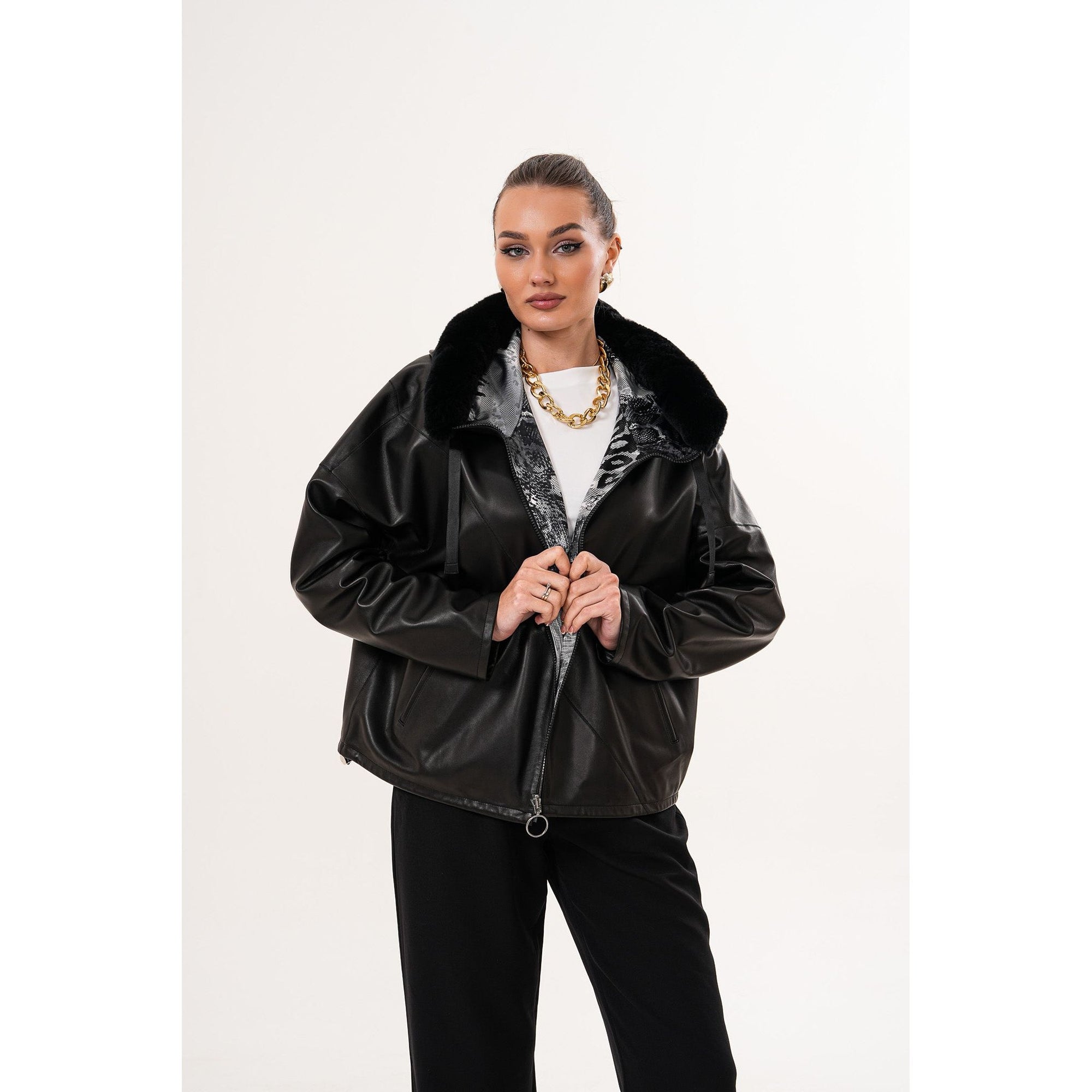 The Velora Black Reversible Lambskin Women Leather Jacket