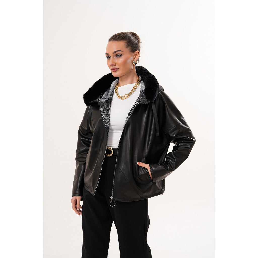 The Velora Black Reversible Lambskin Women Leather Jacket