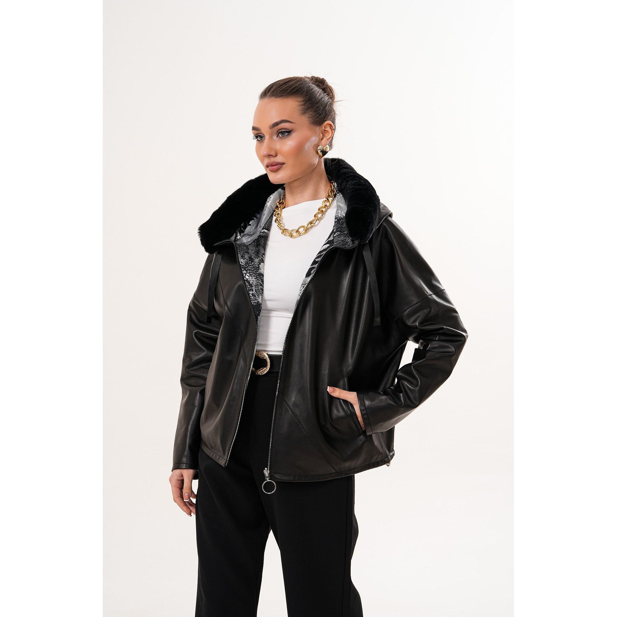 The Velora Black Reversible Lambskin Women Leather Jacket
