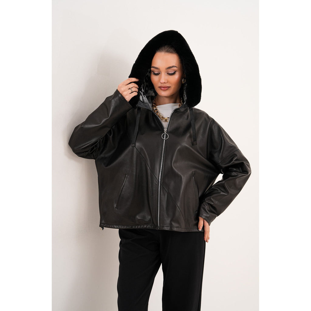 The Velora Black Reversible Lambskin Women Leather Jacket