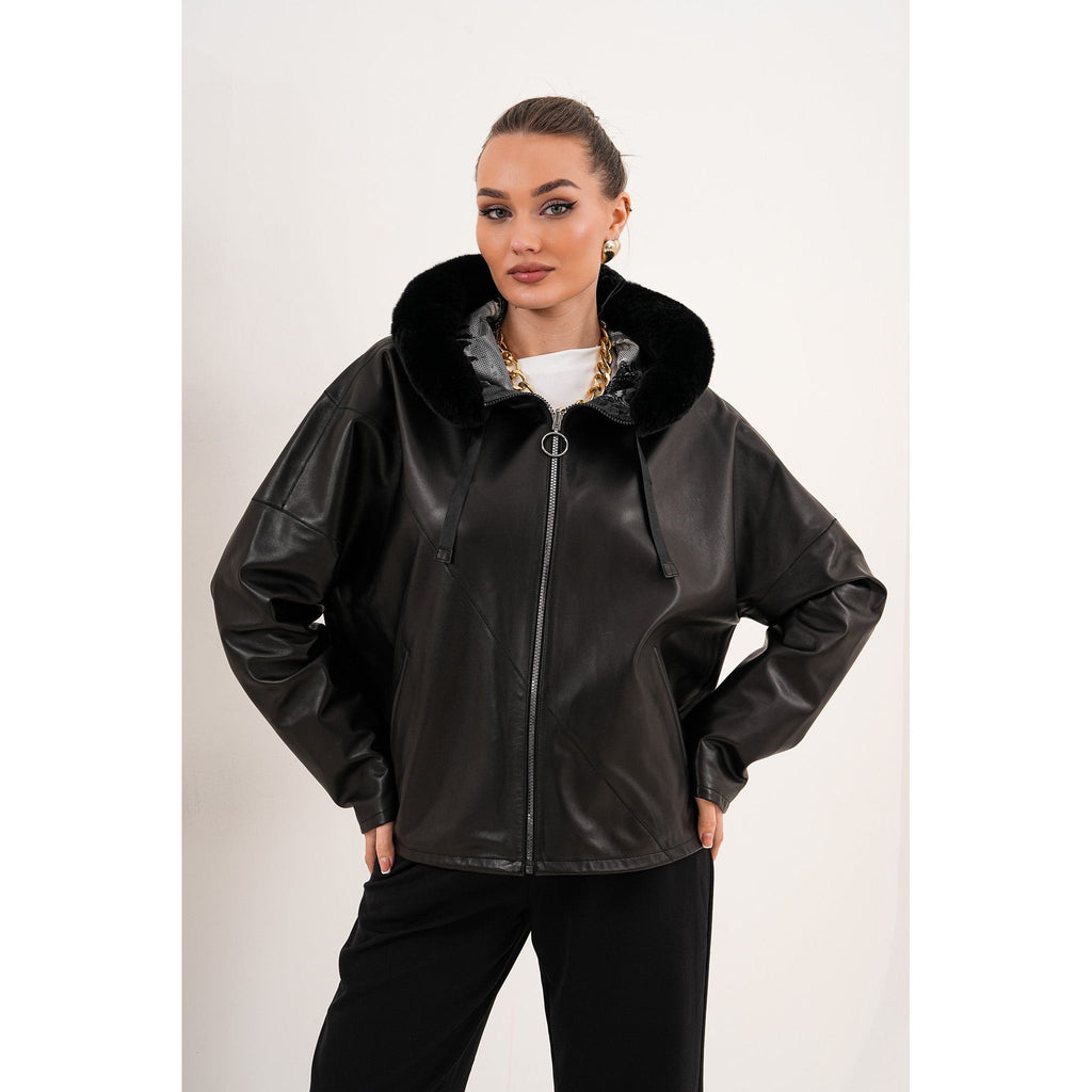The Velora Black Reversible Lambskin Women Leather Jacket