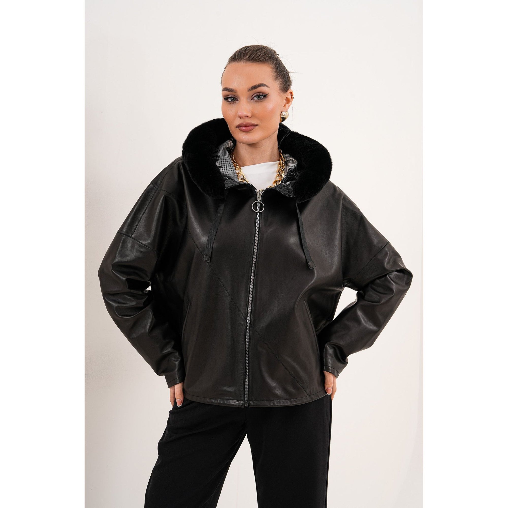 The Velora Black Reversible Lambskin Women Leather Jacket
