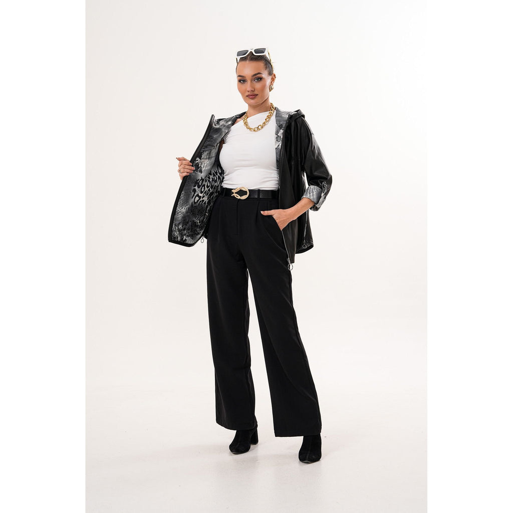The Nyxara Reversible Hooded Black Women Leather Jacket