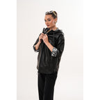 The Nyxara Reversible Hooded Black Women Leather Jacket