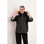 The Nyxara Reversible Hooded Black Women Leather Jacket