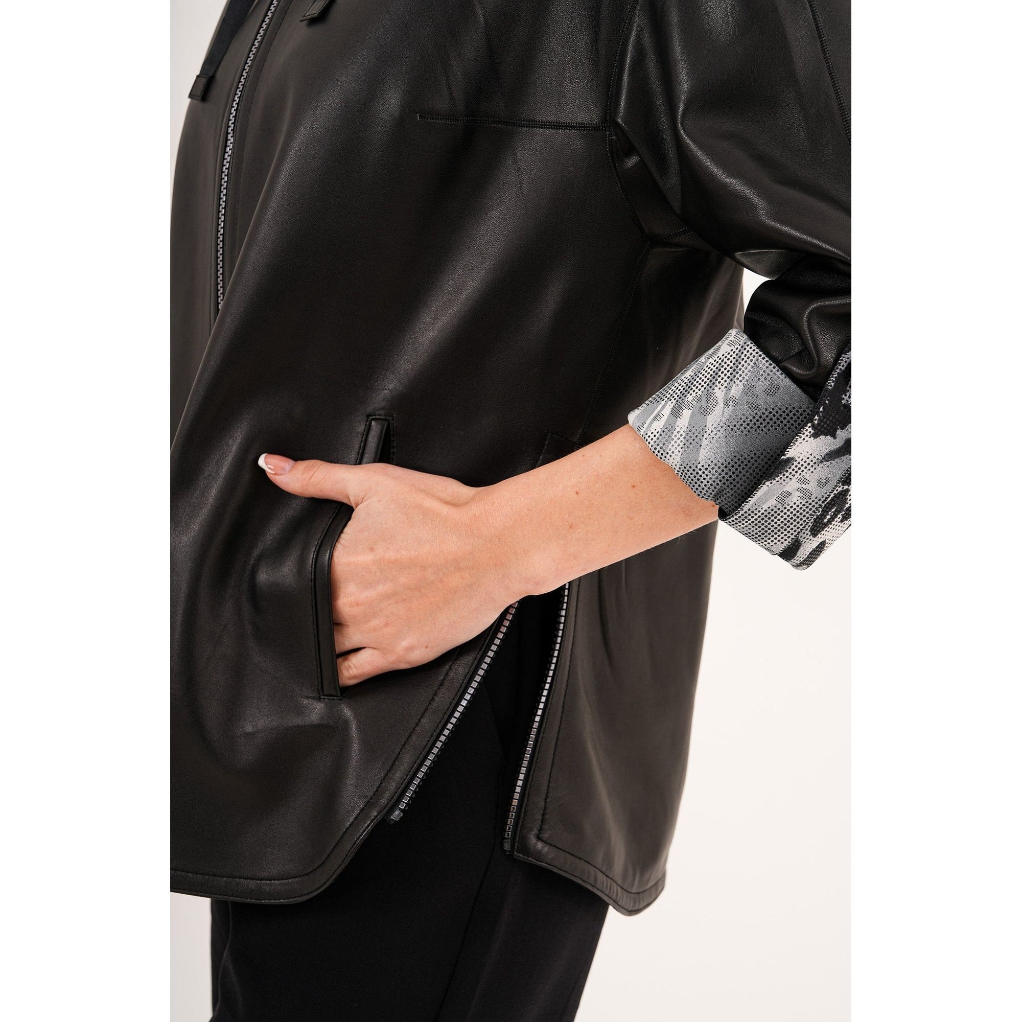The Nyxara Reversible Hooded Black Women Leather Jacket