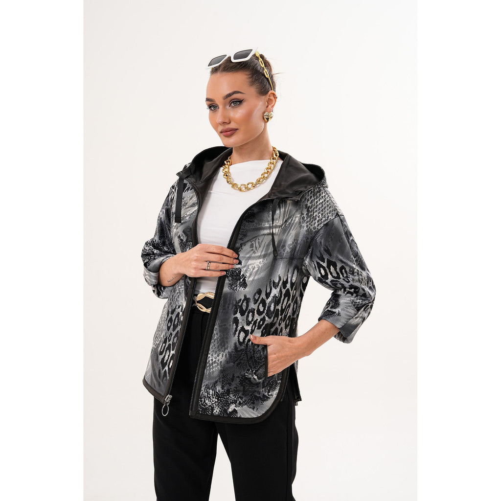 The Nyxara Reversible Hooded Black Women Leather Jacket