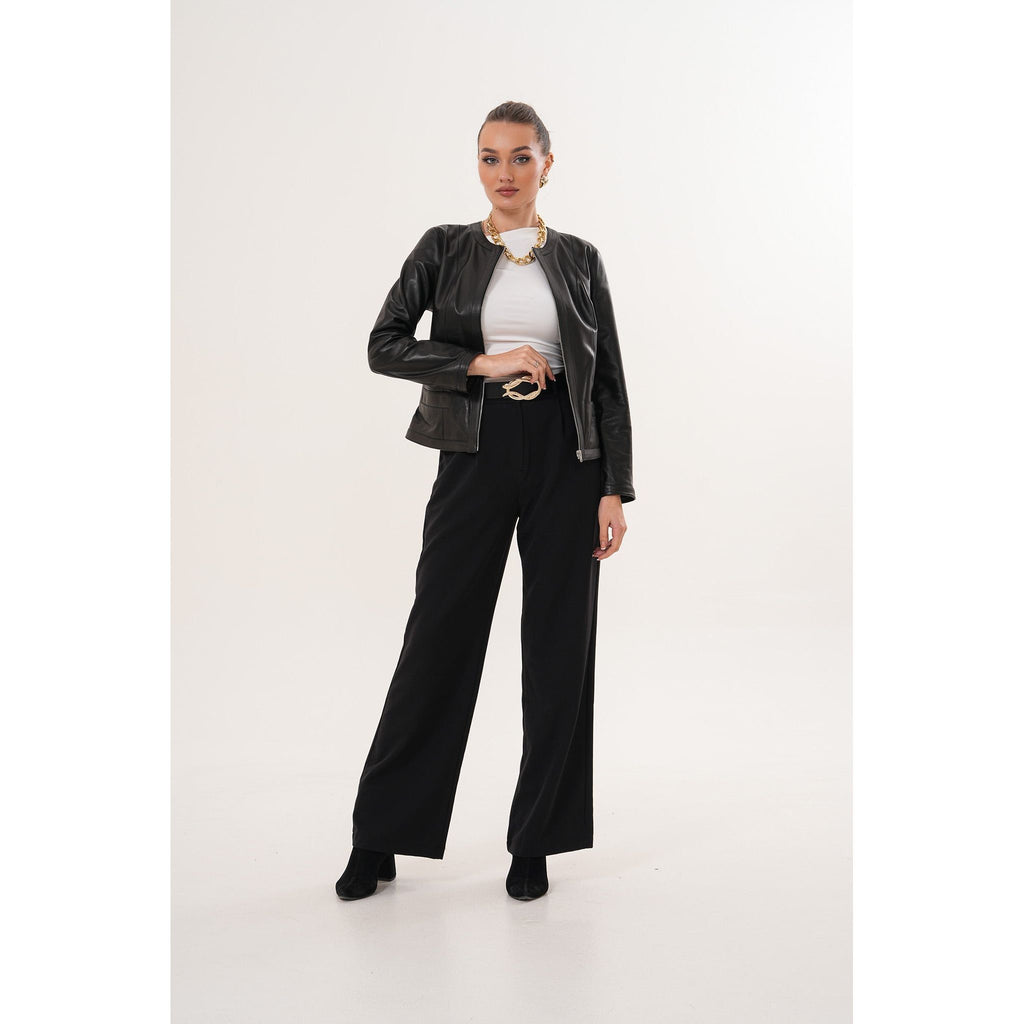 The Nyvessa Black Leather Women Jacket