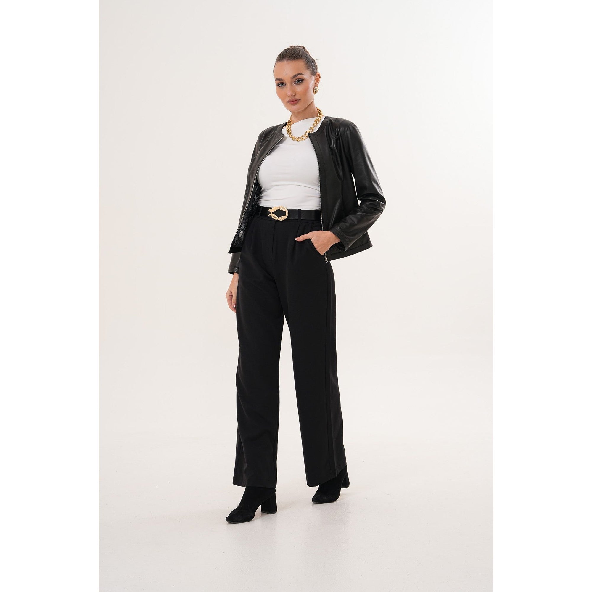 The Nyvessa Black Leather Women Jacket