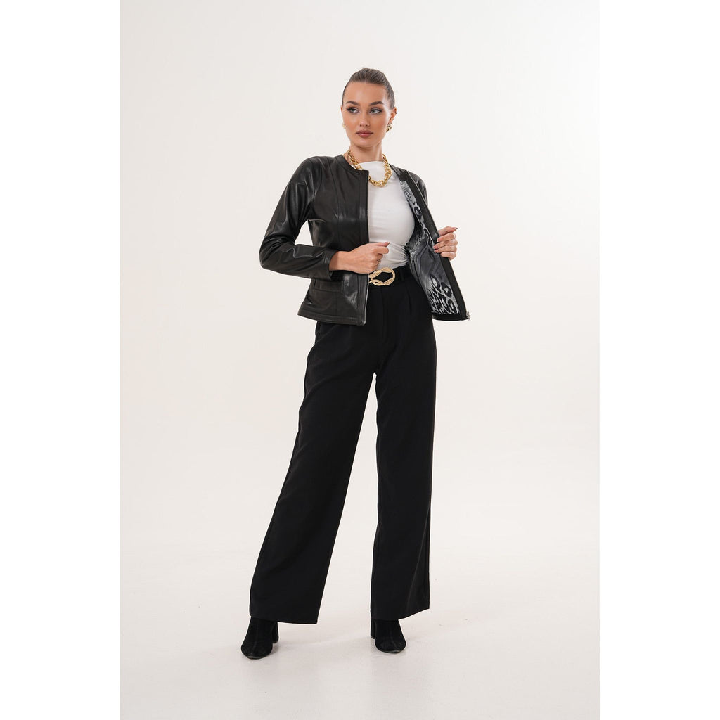 The Nyvessa Black Leather Women Jacket