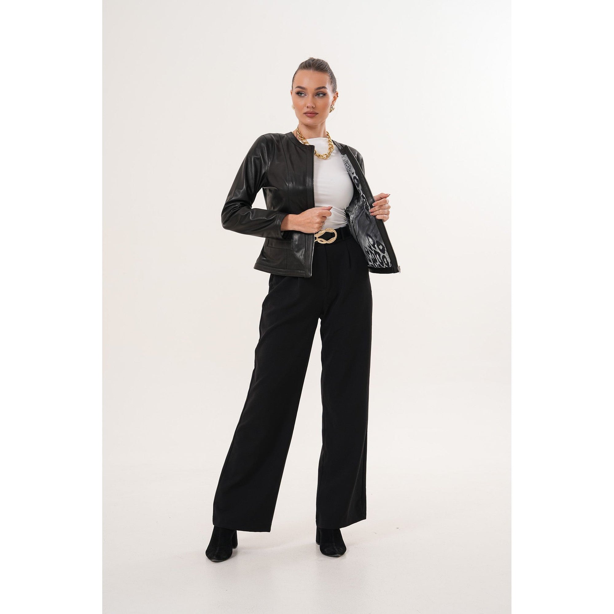 The Nyvessa Black Leather Women Jacket