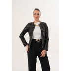 The Nyvessa Black Leather Women Jacket