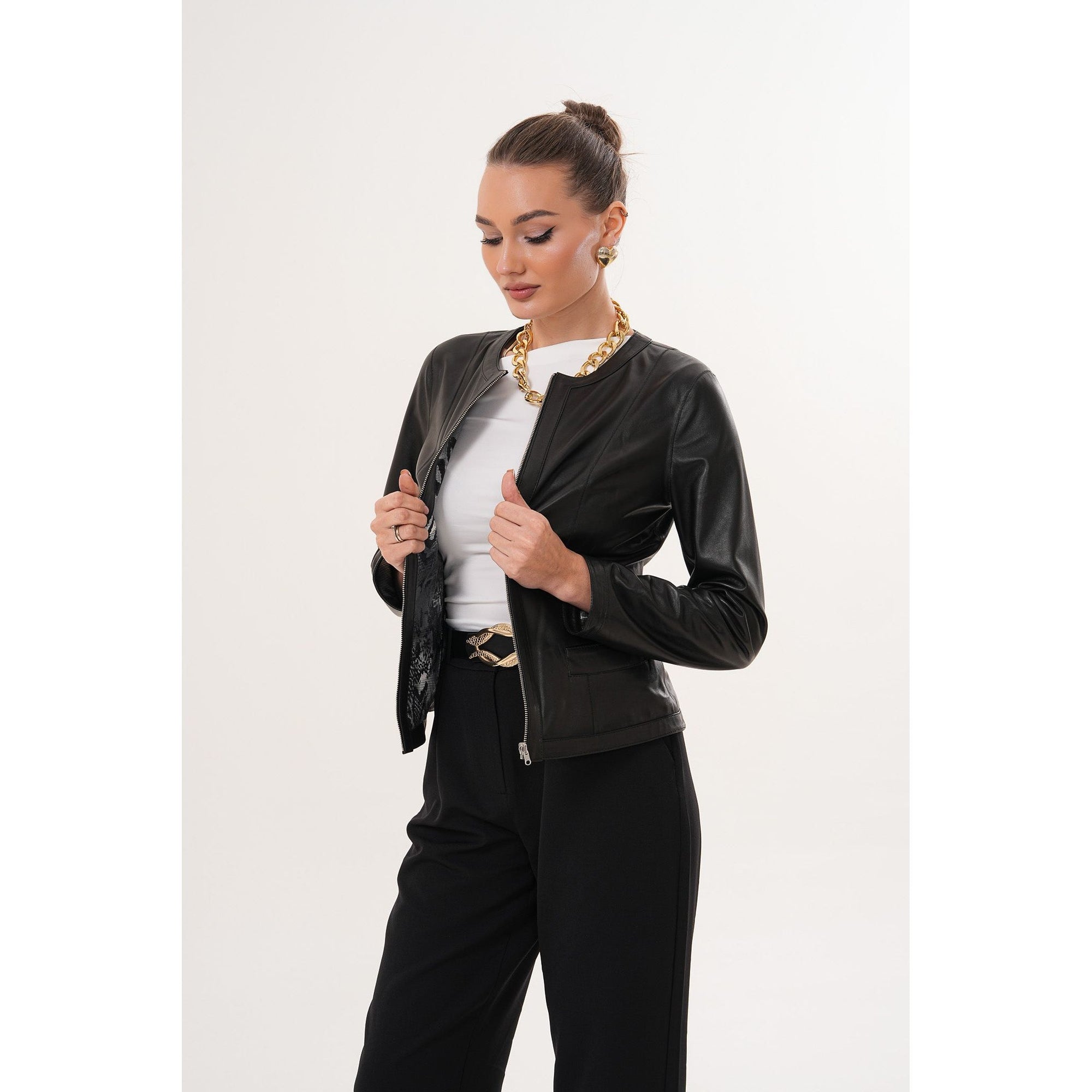 The Nyvessa Black Leather Women Jacket