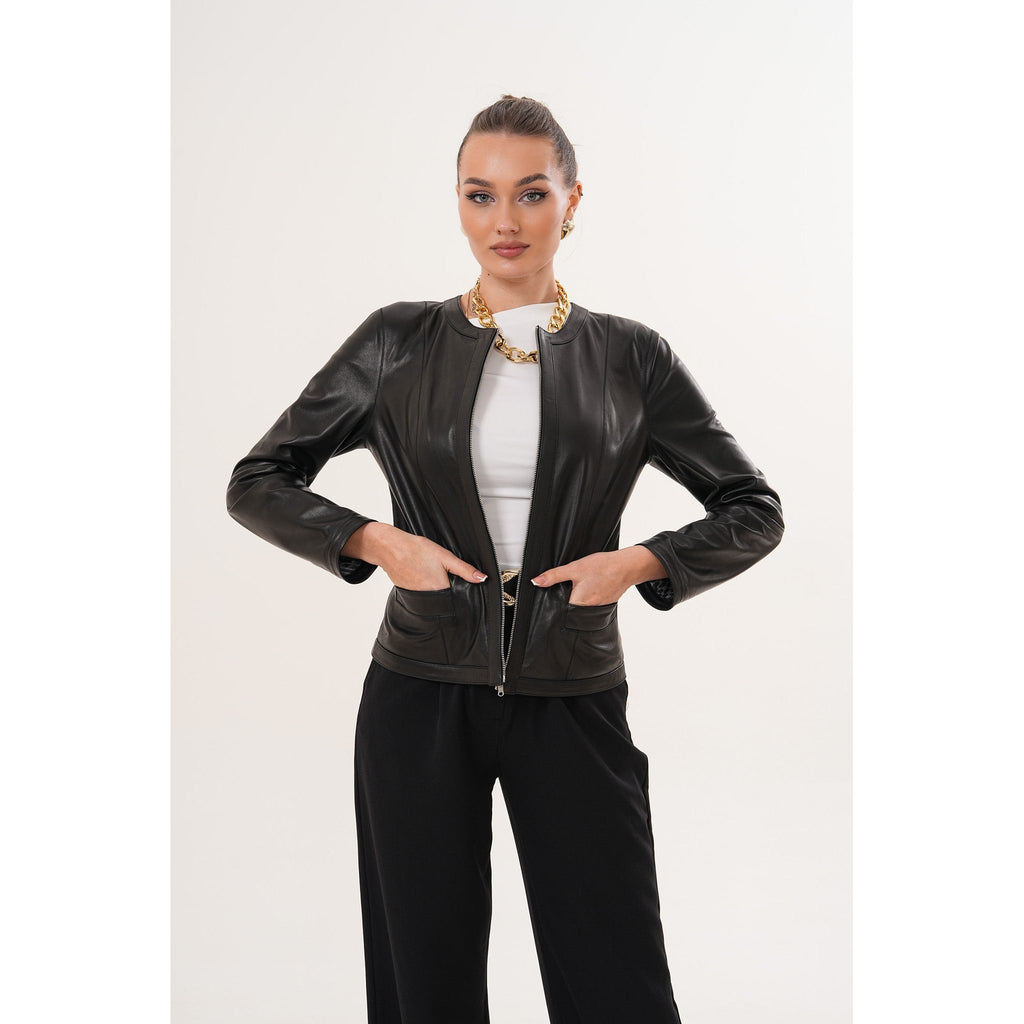 The Nyvessa Black Leather Women Jacket