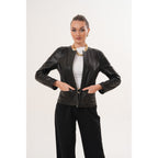 The Nyvessa Black Leather Women Jacket