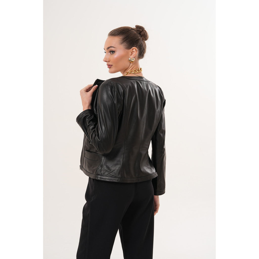 The Nyvessa Black Leather Women Jacket