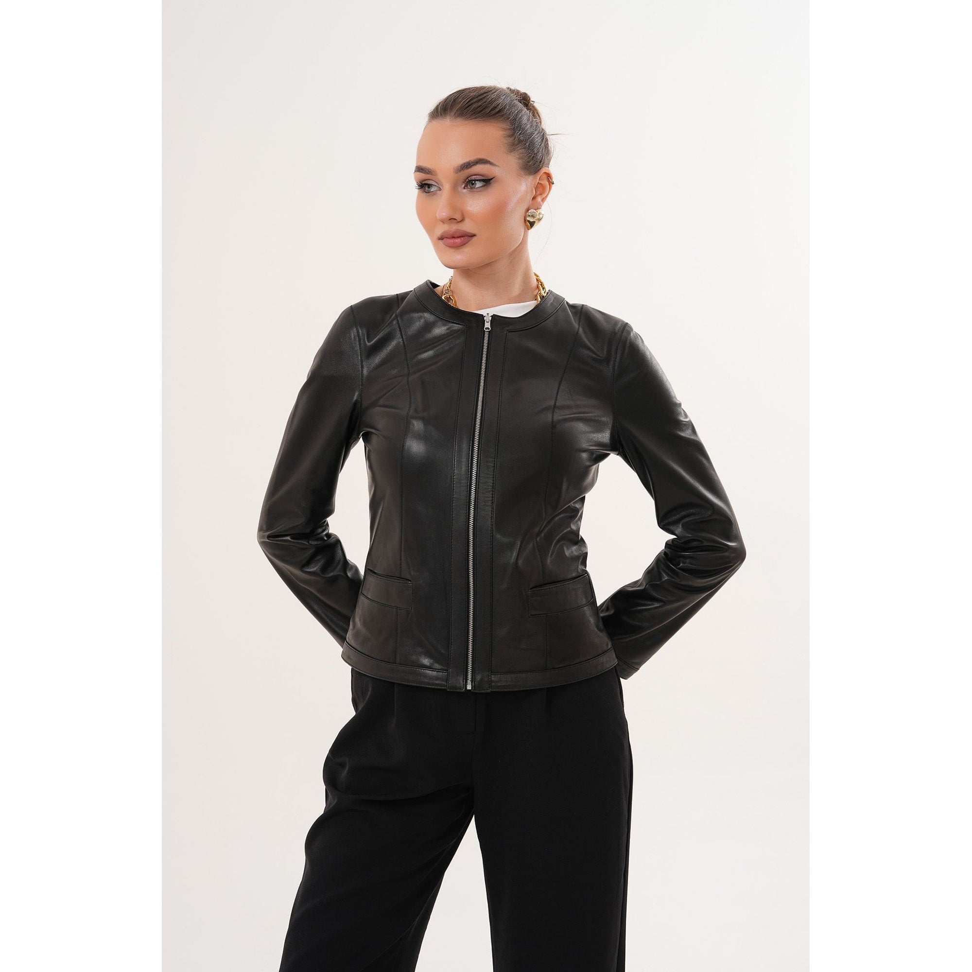 The Nyvessa Black Leather Women Jacket