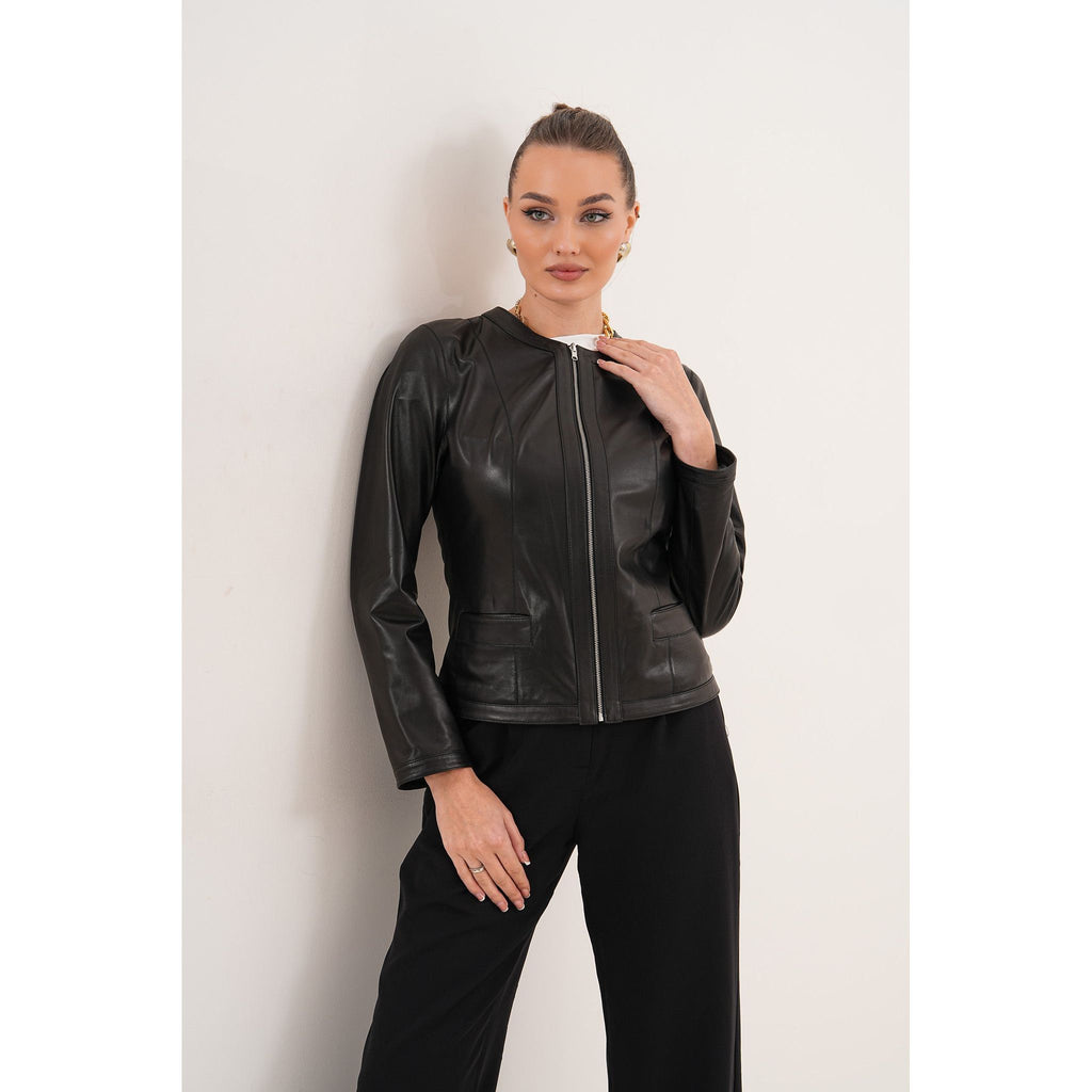 The Nyvessa Black Leather Women Jacket