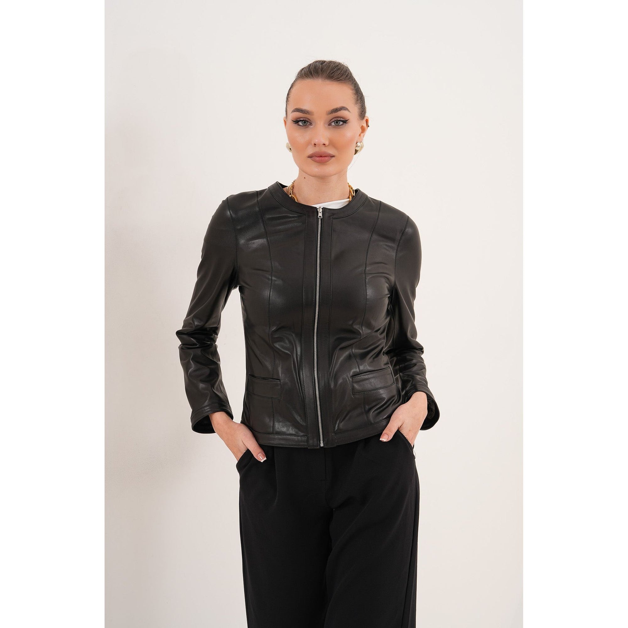 The Nyvessa Black Leather Women Jacket