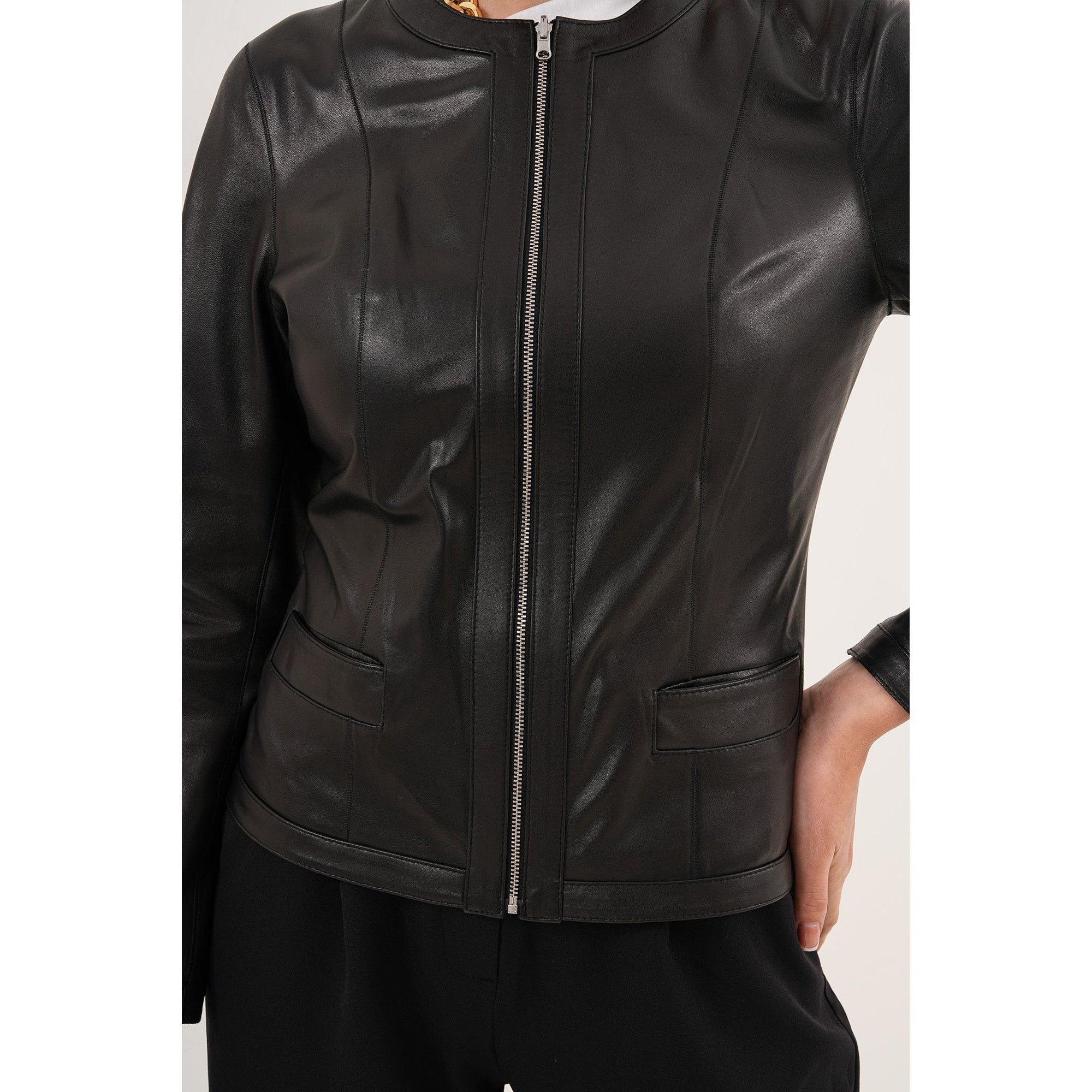 The Nyvessa Black Leather Women Jacket