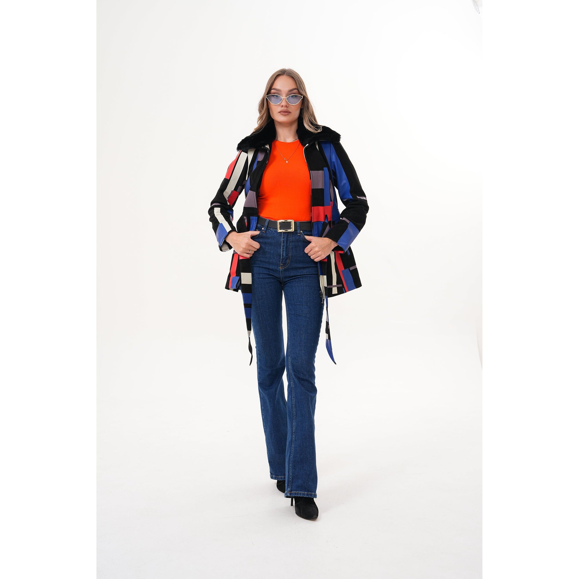 The Mirage Geo Pattern Leather Women Jacket