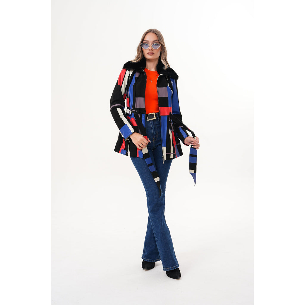 The Mirage Geo Pattern Leather Women Jacket