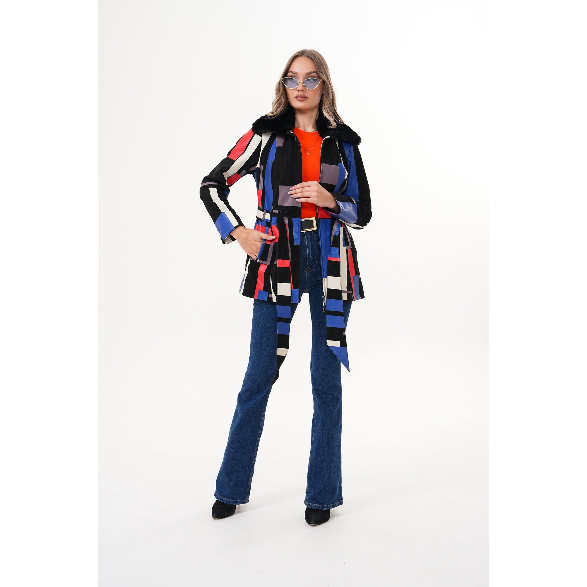 The Mirage Geo Pattern Leather Women Jacket