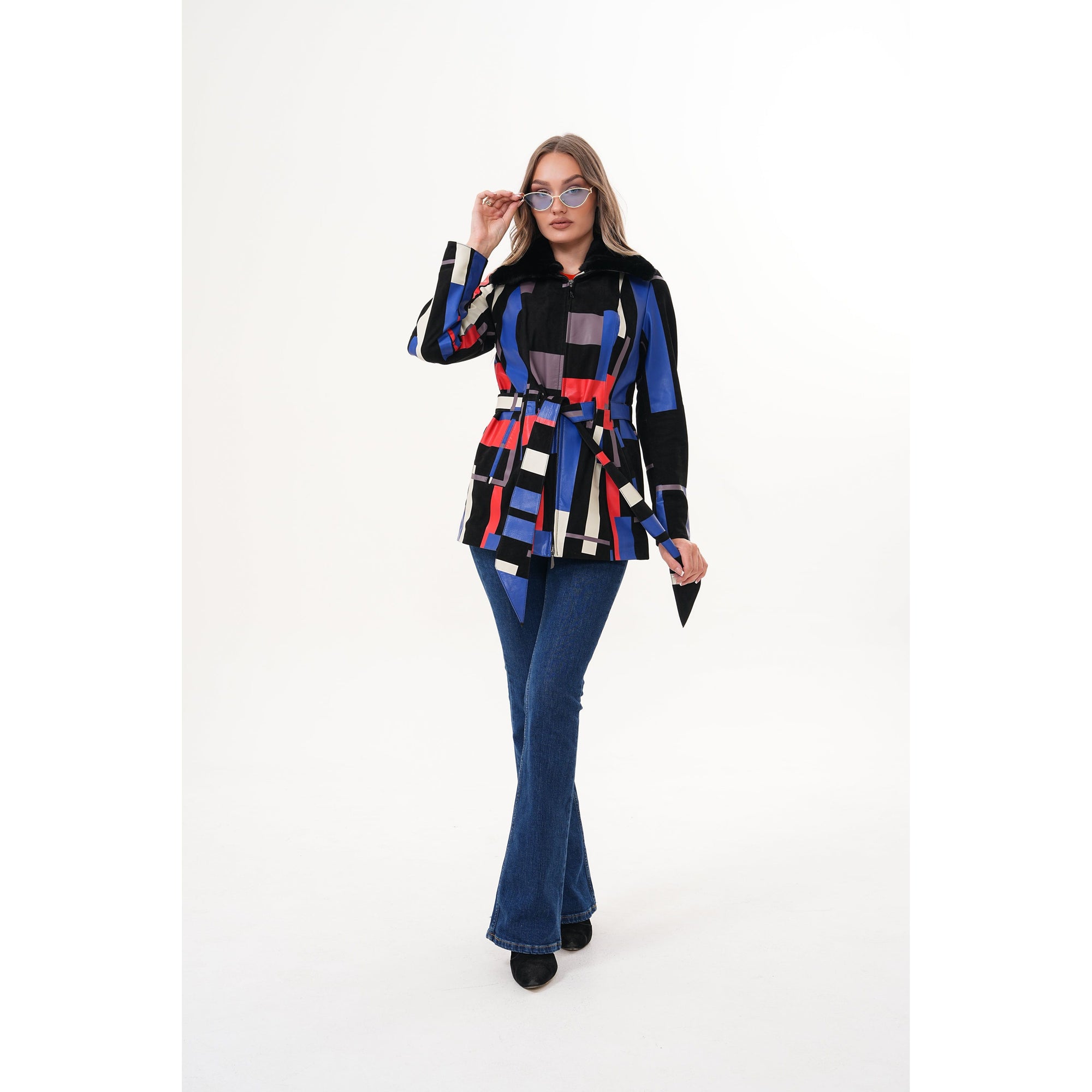 The Mirage Geo Pattern Leather Women Jacket