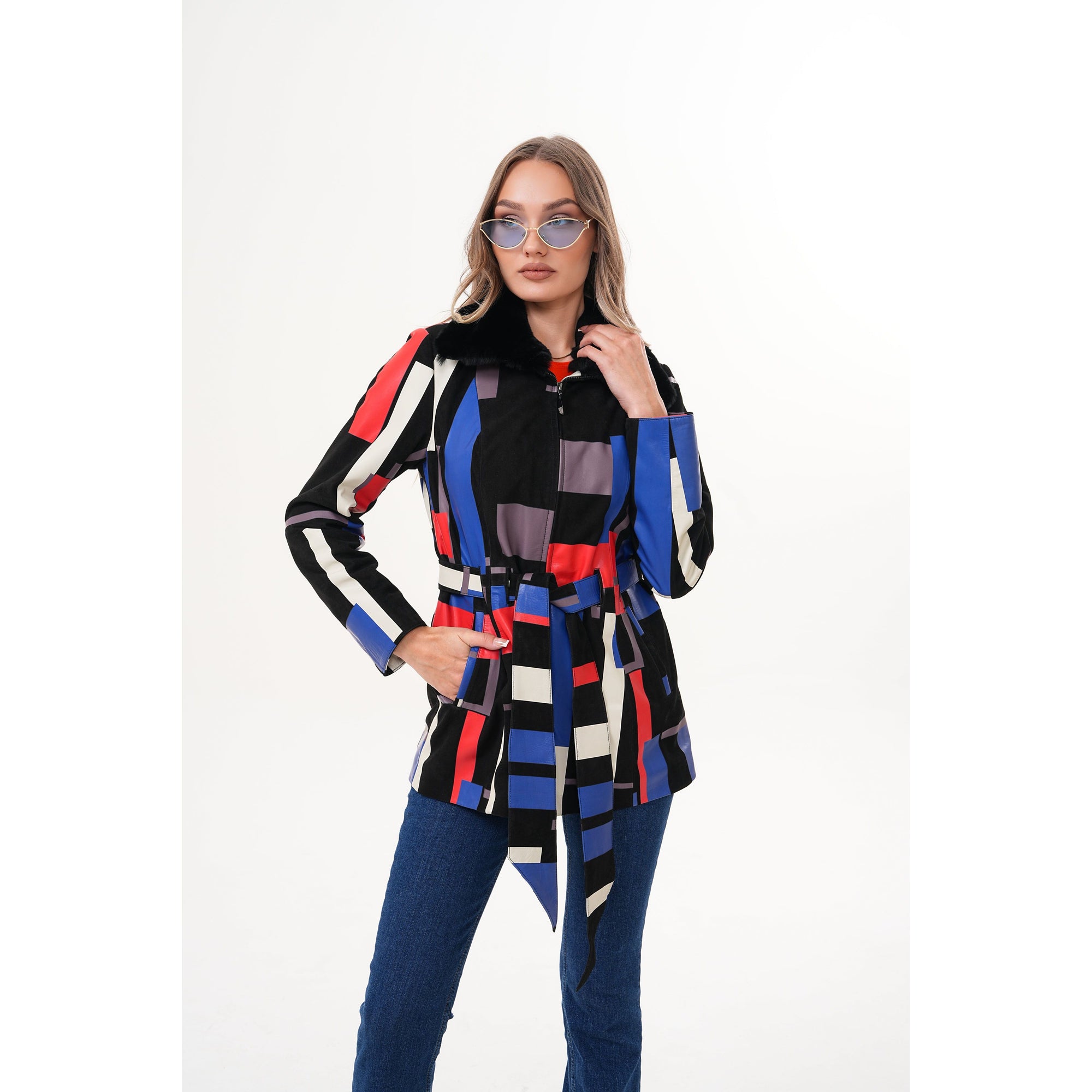 The Mirage Geo Pattern Leather Women Jacket