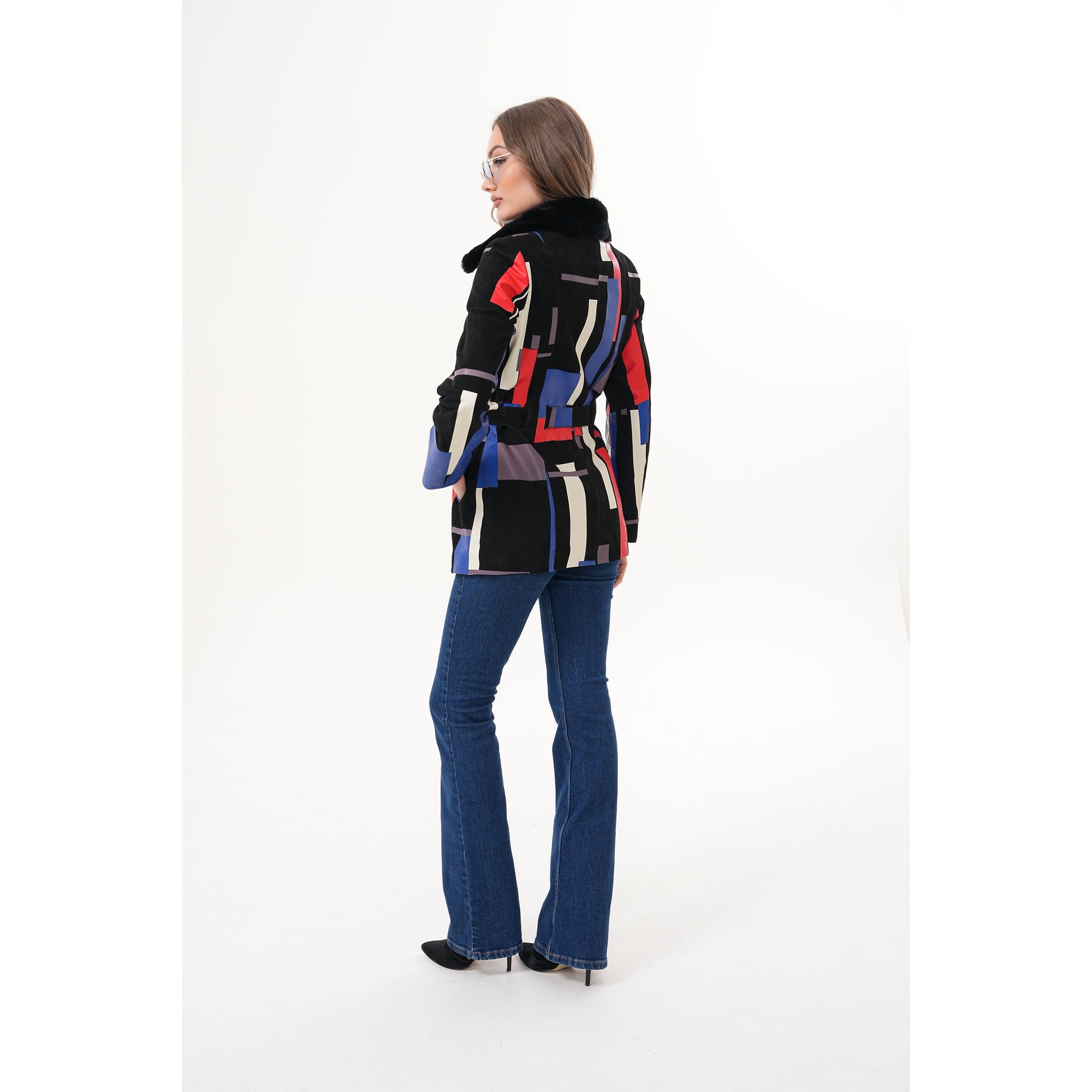 The Mirage Geo Pattern Leather Women Jacket