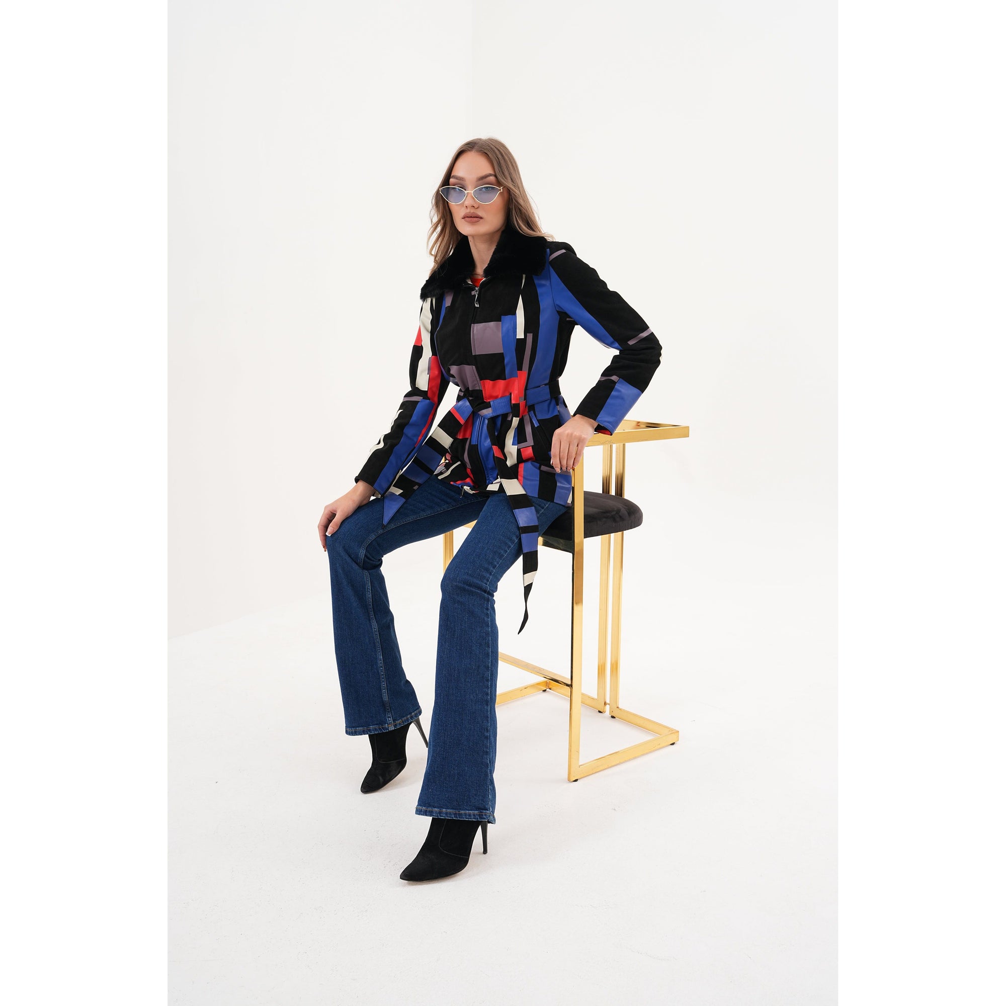 The Mirage Geo Pattern Leather Women Jacket