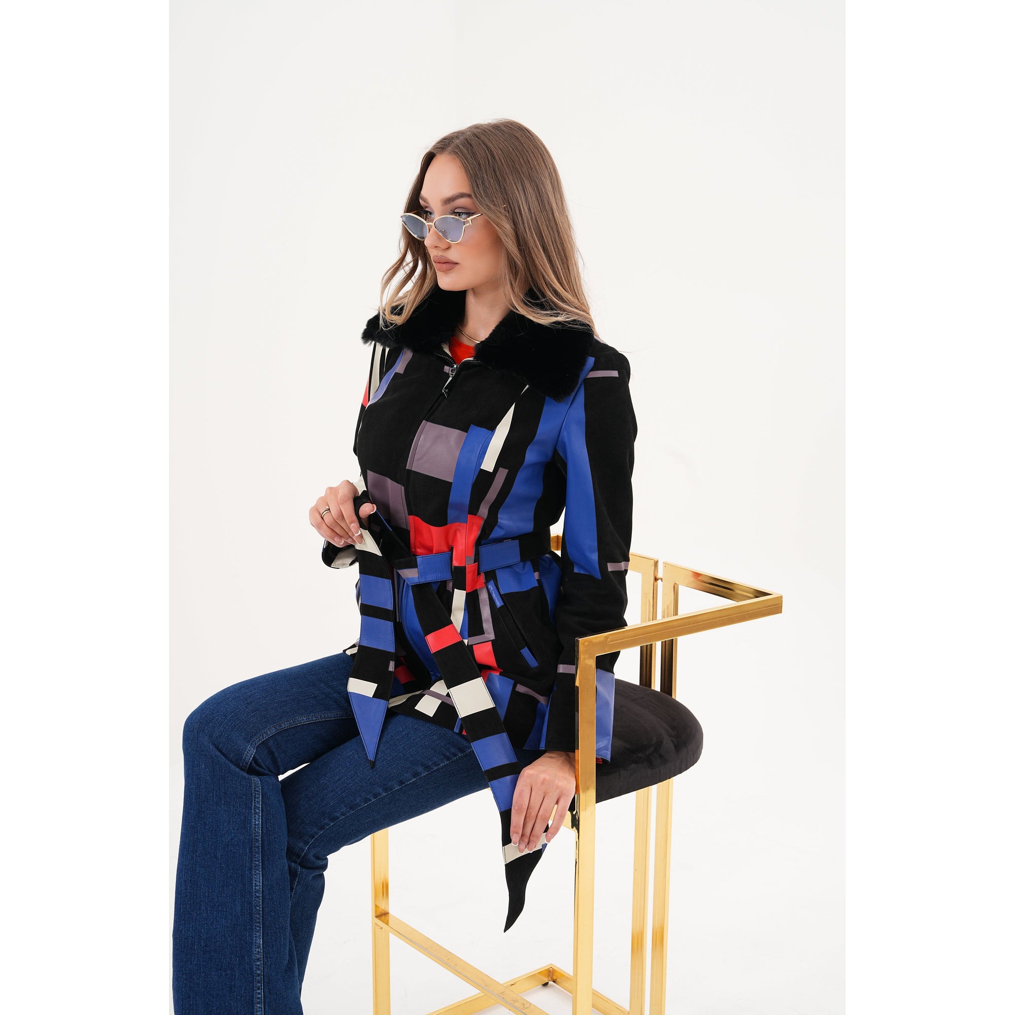 The Mirage Geo Pattern Leather Women Jacket