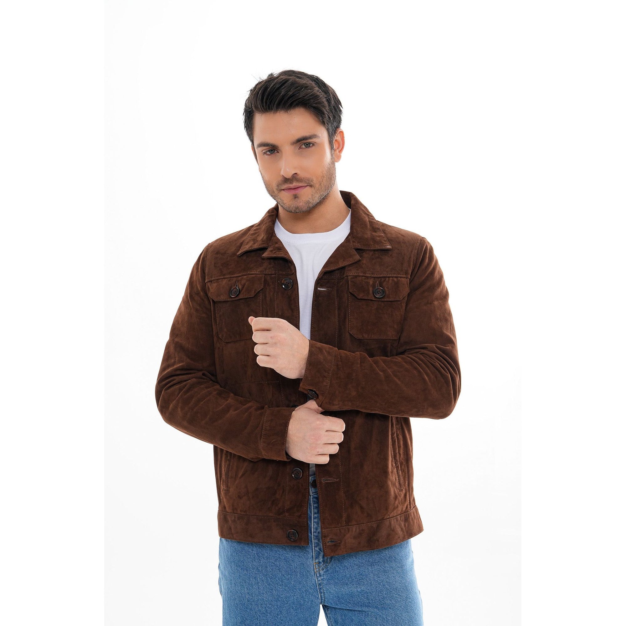 Vinci The Azzuro Suede Brown Leather Jacket